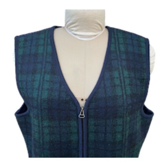 Requirements Wool Full Zip Vest Navy Blue/Green Plaid Sz. XL Preppy Classic Acad - Picture 2 of 6
